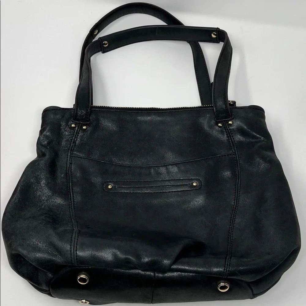 B. Makowsky Black Distressed Leather Shoulder Bag
